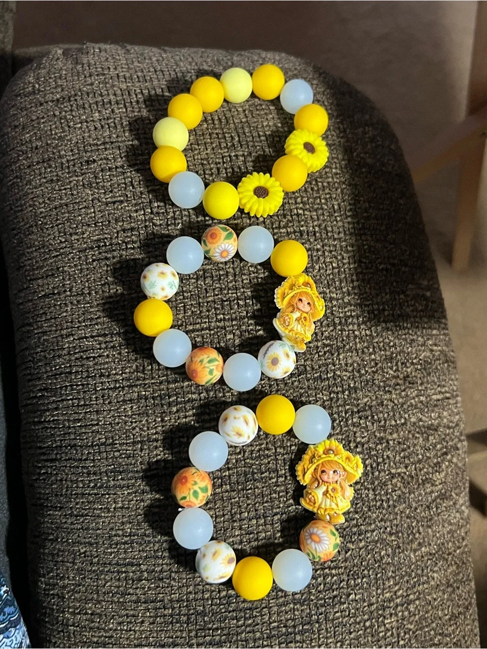 Handmade Yellow & Pastel Bead Stretch Bracelets (Set of 3) B235